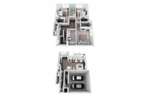 3 bed 2 bath  townhome 1600 sf 3d floor plan at St. Mary's Square North